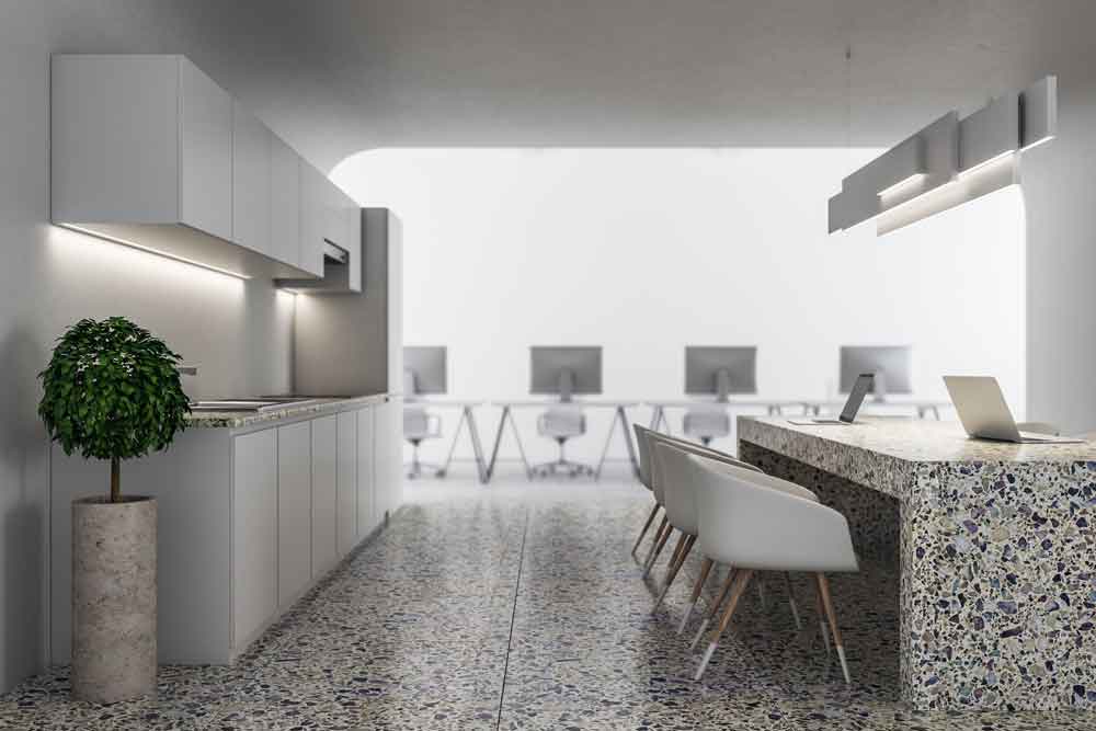 Interior terrazzo floor and countertop application